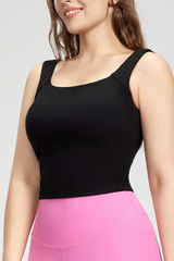 Plus Size Women's Padded Wide Strap U-neck Solid Tank Top