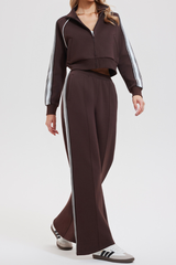 Women's Retro Color-Blocked Striped Athletic Set:Jacket & Pant