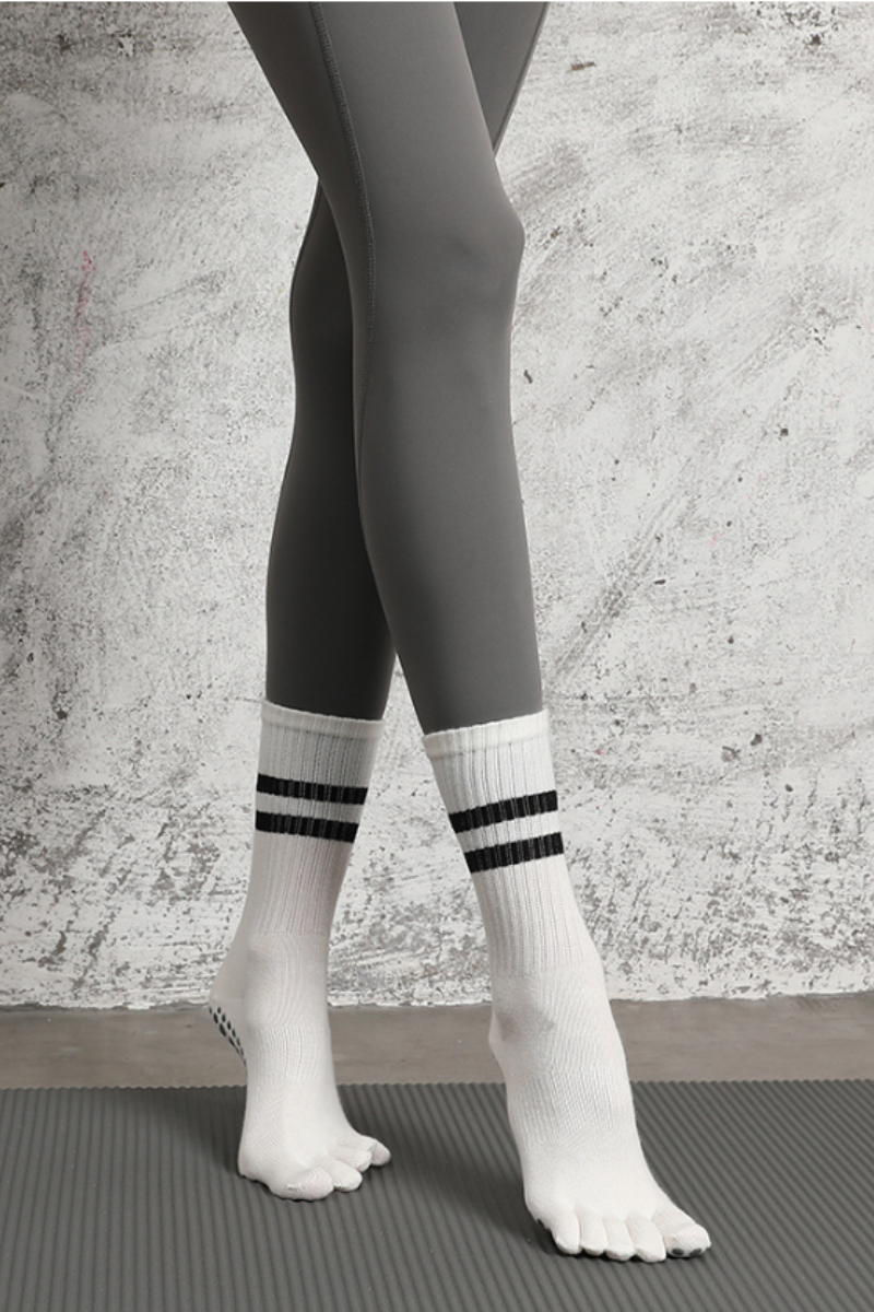 Women's Striped Crew Yoga Grip Five-Toe Socks