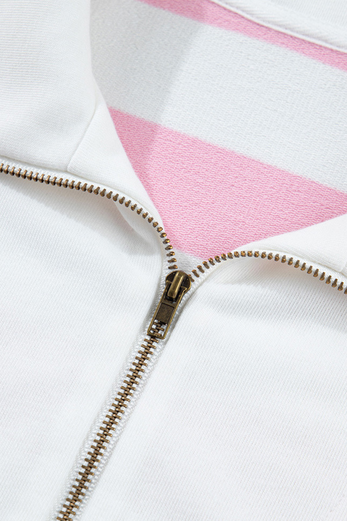 Women's Pink White Striped Half Zip Sweatshirt & Short Sets