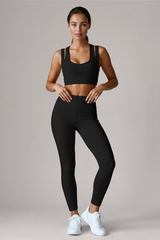 Women’s Double Strap Bra And Side Mesh Leggings Yoga Sets