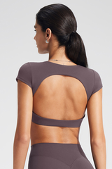 Women's Roundneck Cutout Cropped Sports Yoga T-shirt