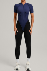 Women's Athletic Stand Collar Color Block Yoga Jumpsuit