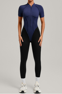 Women's Athletic Stand Collar Color Block Yoga Jumpsuit