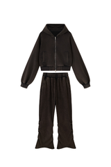 Unisex Fall Vintage Washed Distressed Jacket & Sweatpant Set