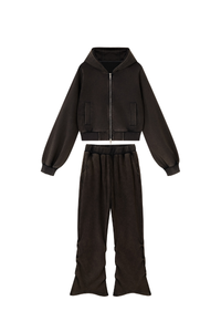 Unisex Fall Vintage Washed Distressed Jacket & Sweatpant Set