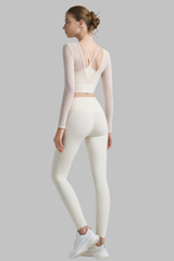 Women's Yoga Sets:Faux Two-Piece Long Sleeve Top And Legging