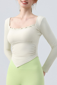 Women's Ruffle Square Neck Crisscross Back Pilates Top