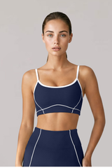 Women's Contrast-Line Thin Strap U-Back Sports Yoga Bra