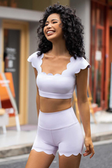Women's Scalloped Cropped Top And High Rise Short 2Piece Set