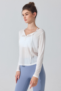 Women's Lightweight Sheer Drawstring Cropped Yoga T-shirts