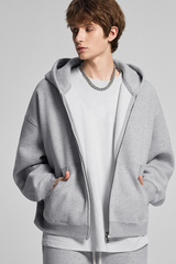 Terry cloth-lined, fuzzy-zipper sweatshirt