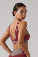 Women's Double Thin Strap Color Contrast V Back Sports Bra