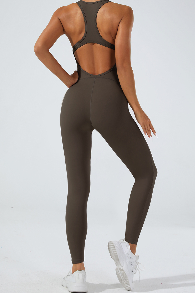 Women's  U-neck open back sportswear jumpsuit.