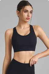 Women's U-Neck Wide Strap Mesh Panel Breathable Sports Bra