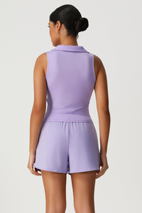 Women's Polo Collar Sleeveless Tank Top And Shorts Sport Set