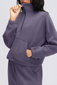 Women's Fall/Winter Stand Collar Half Zip Cropped Sweatshirt