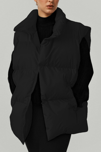 Women's stand-up collar relaxed cotton vest.