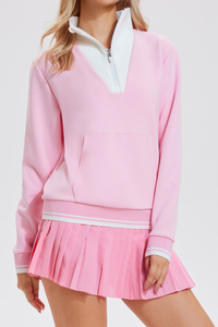 Women's Retro Campus Set:Half-Zip Sweatshirt & Pleated Skort