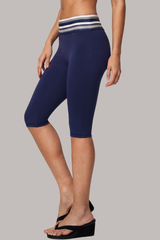 Women's Low-Rise Fold-Over Color-Block Striped Capri Legging
