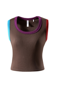 Women's Dopamine Color-Block Cropped Ribbed Tank Top