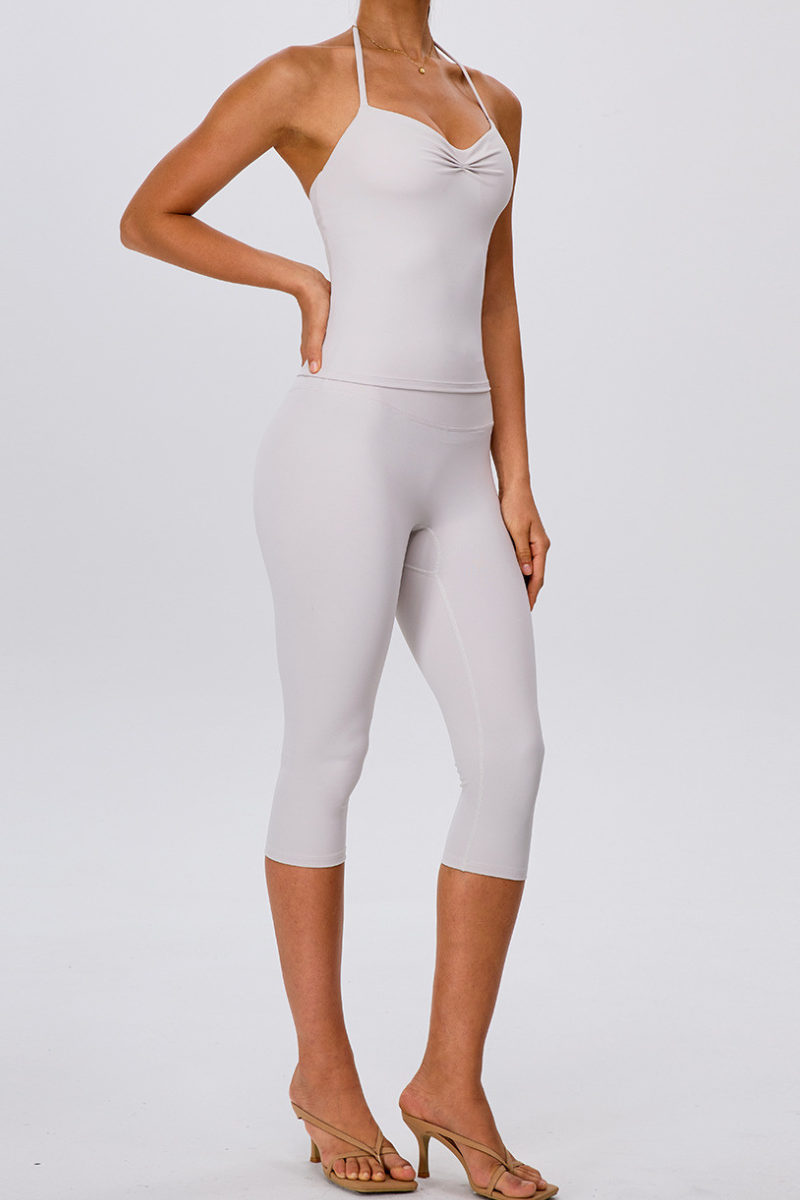 Women's Yoga Sets:Halter Twist Cami Tank Top & Capri Leggings