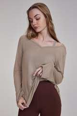 Women's Spring Side Drawstring Loose Yoga Long Sleeve Top