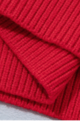 Women Red Crew Neck Sweater All Over White Bow Long Sleeve