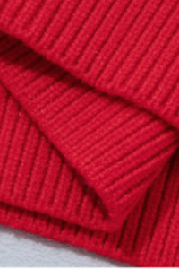 Women Red Crew Neck Sweater All Over White Bow Long Sleeve