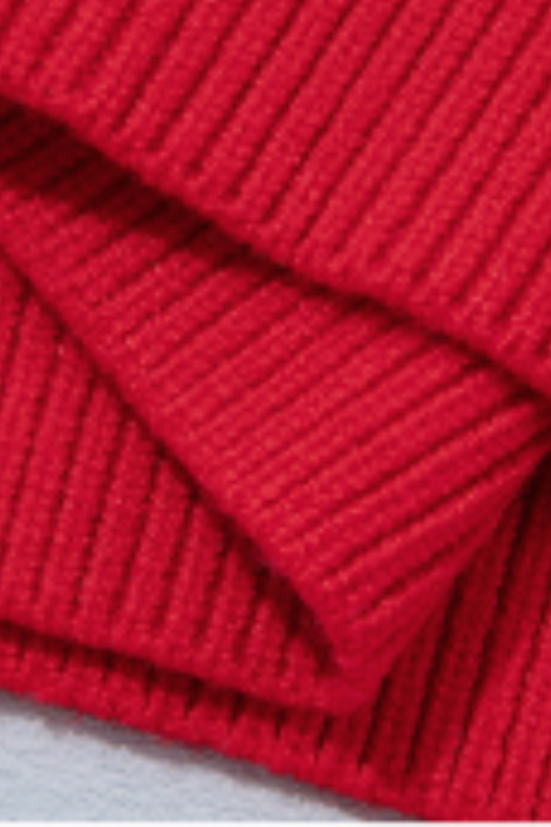 Women Red Crew Neck Sweater All Over White Bow Long Sleeve