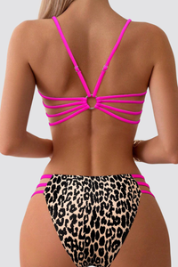 Women's Leopard Y-Back Metal Ring Bikini Set - 2pcs