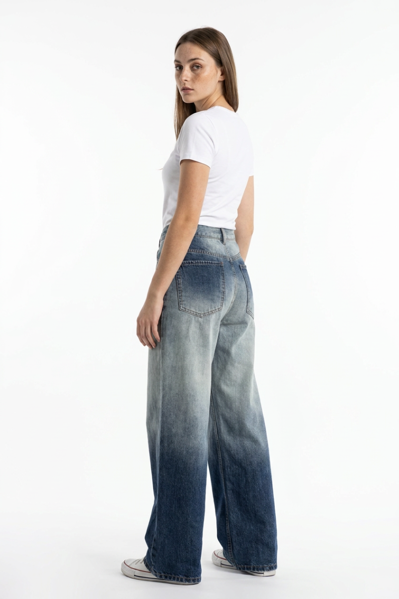 Women's 100% Cotton Gradient Washed Straight Leg Jeans