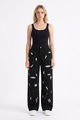 Women's High Waist Graffiti Ripped Wide Leg Jeans