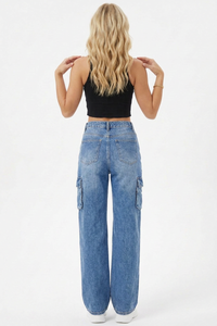 Women's Streetwear Side Pocket Relaxed Wide Leg Cargo Jeans