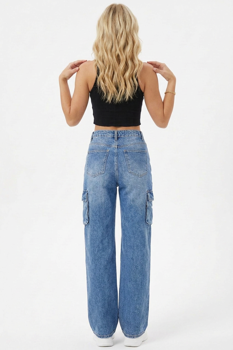 Women's Streetwear Side Pocket Relaxed Wide Leg Cargo Jeans