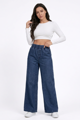 Women's  Elastic-Waist Relaxed Baggy Wide Leg Jeans