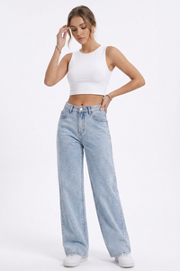 Women's High-Waisted Vintage Washed Baggy Wide-Leg Jeans