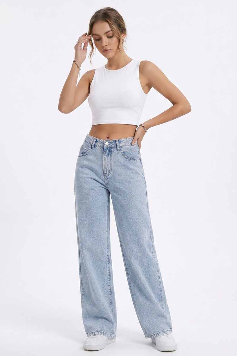 Women's High-Waisted Vintage Washed Baggy Wide-Leg Jeans