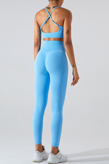 Women's Set:U-neck Cross Back Bra & High Waist Leggings