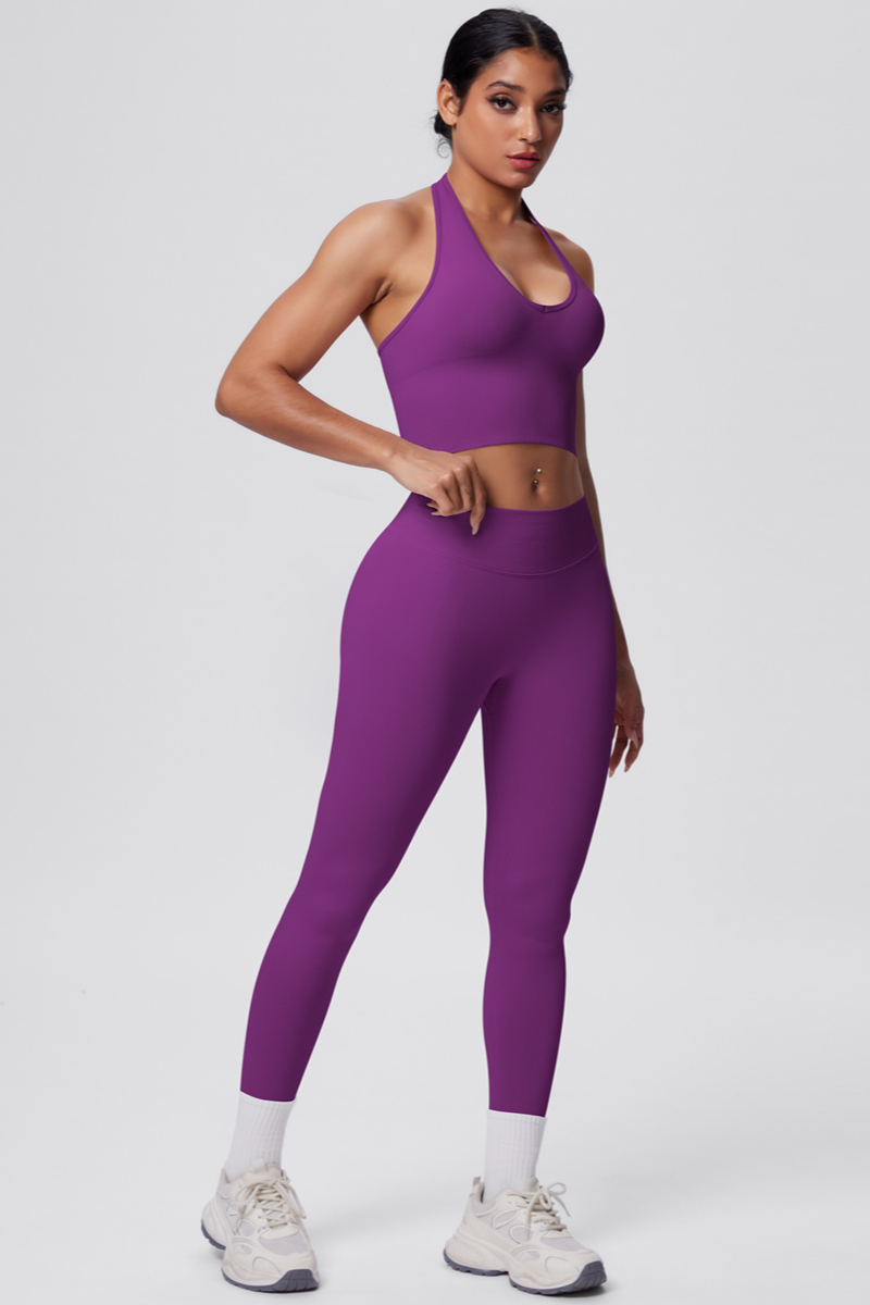 Women's Seamless Halter Tank Sport Leggings Two-Piece Set