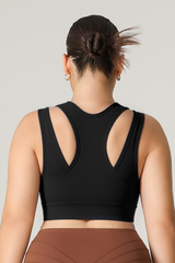 Plus Size Women's Front Zipper Faux Two-Piece Sports Bra