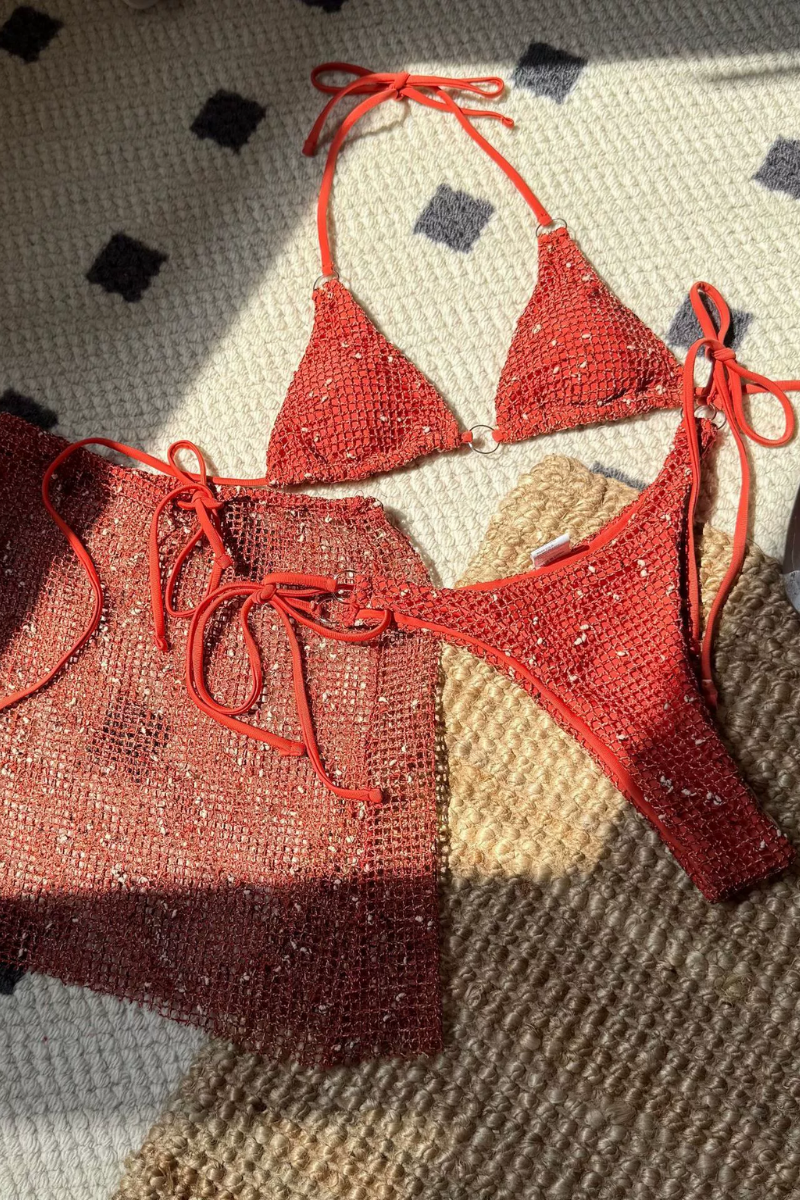 Women's Summer Mesh Half Skirt Bikini Set 3 Pieces