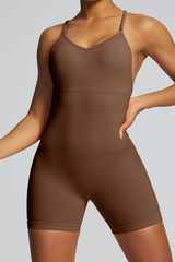 Women's Sports V-neck Cross Back Backless Spaghetti Straps Jumpsuits