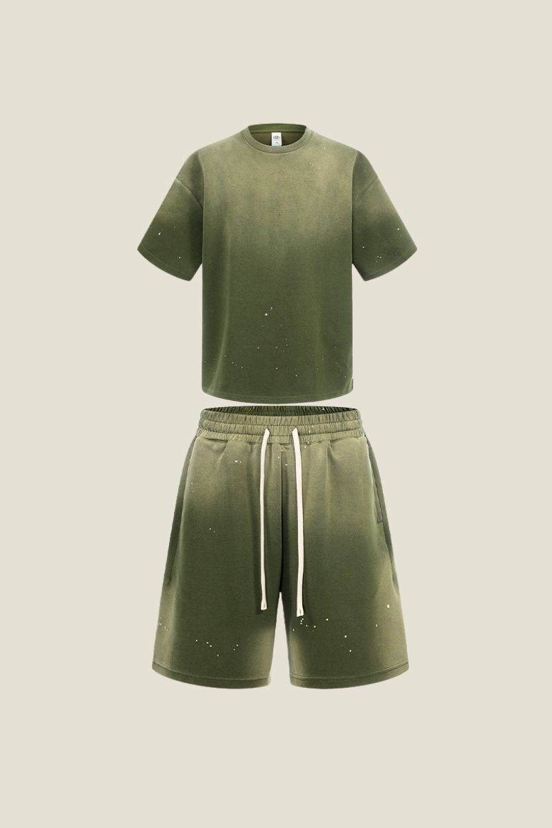 Unisex Splatter Tie-Dye Tee - Washed Vintage Streetwear Set