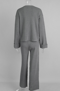 Zipper-fastened jacket and long pants set