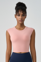 Women's Crew Neck Pleated-Back Open Sports Tank Top