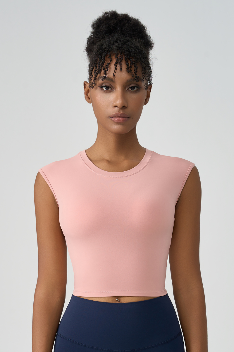 Women's Crew Neck Pleated-Back Open Sports Tank Top