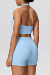 Women's Two Piece Set:Halter U-neck Bra & High Waist Shorts