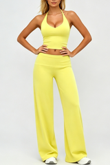 Women Halter Wide Leg Pants Yoga Two Piece Set