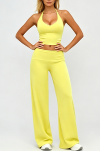 Women Halter Wide Leg Pants Yoga Two Piece Set